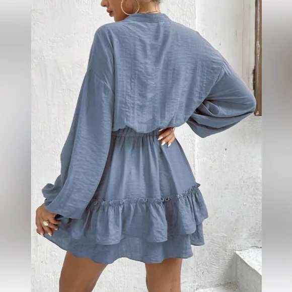 Lantern Sleeve Ruffle Hem Dress - Picture 5 of 10